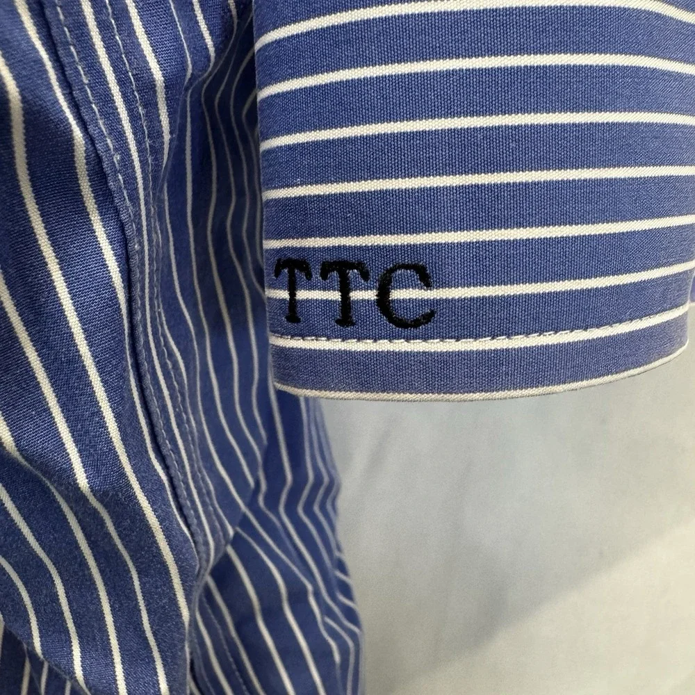 Jos A. Bank Blue & White Striped Travelers Collection Men's‎ 18-33 Button Up